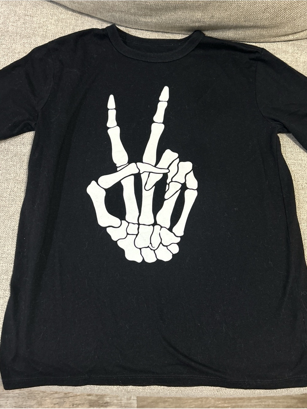 The Children's Place Black Tee with White Skeleton Peace Hand Graphic